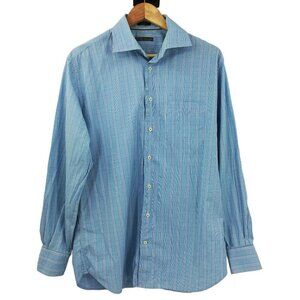 Peter Millar Blue Plaid Button Front Shirt Size L Collar Casual Check White